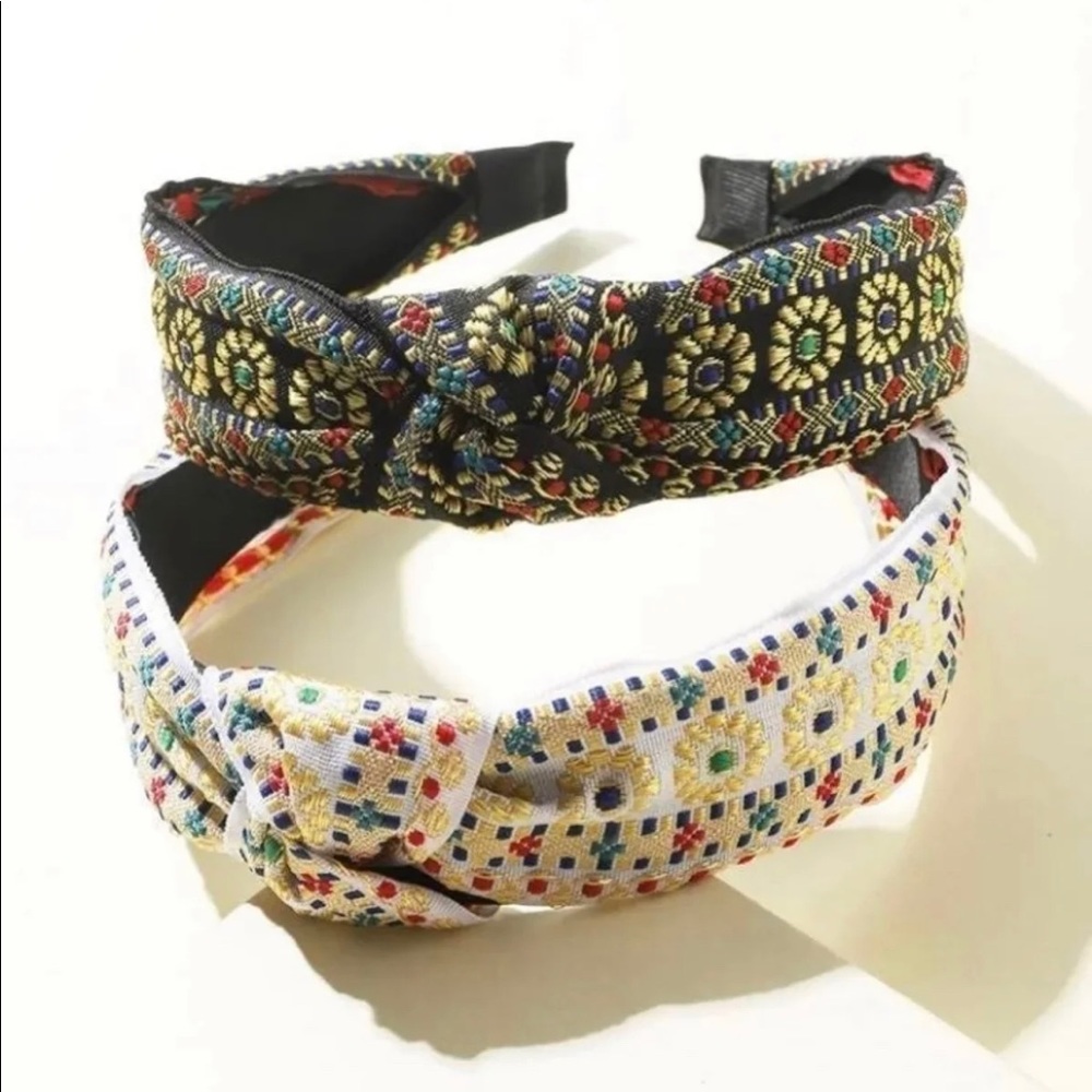 Pair of Embroidered Floral Headbands NEW!